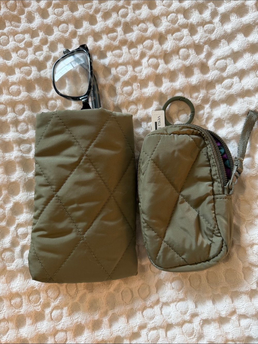 Vera Bradley Quilted Olive Green double eyeglass & Matching Accessory Pouch